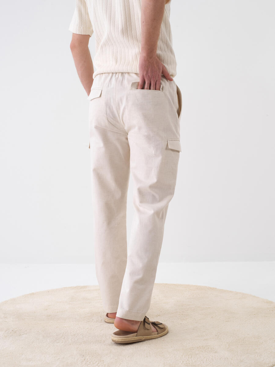Naturel Regular Fit Keten Pantolon - 3