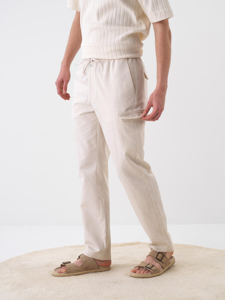Naturel Regular Fit Keten Pantolon