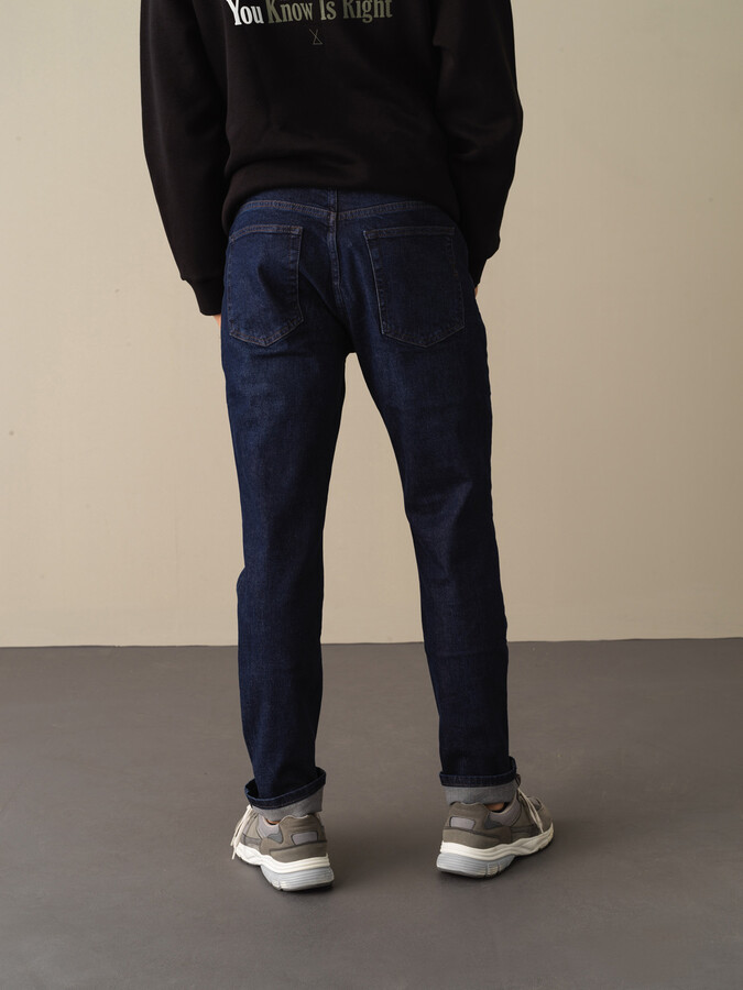 Lacivert Pamuk Dokulu Pamuklu Slim Fit Denim Pantolon - Xint