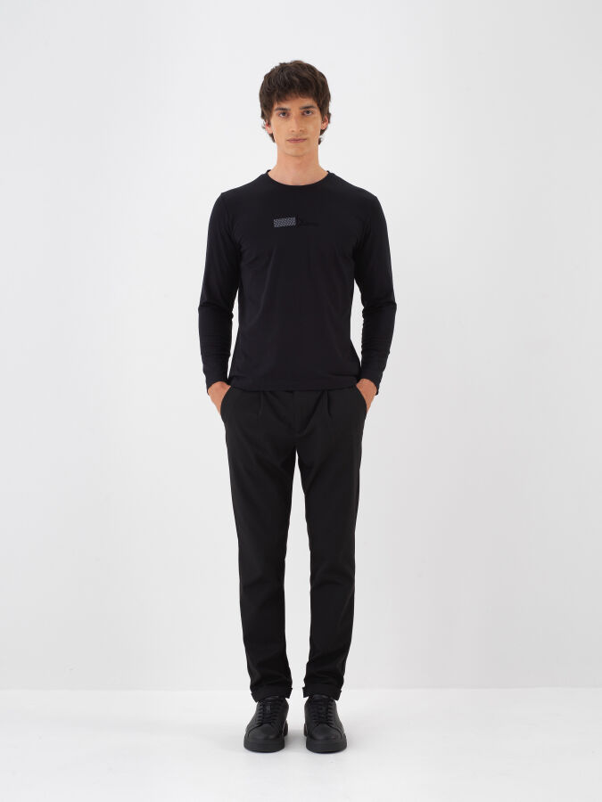 Siyah Esnek Dokulu Slim Fit Pantolon - Xint
