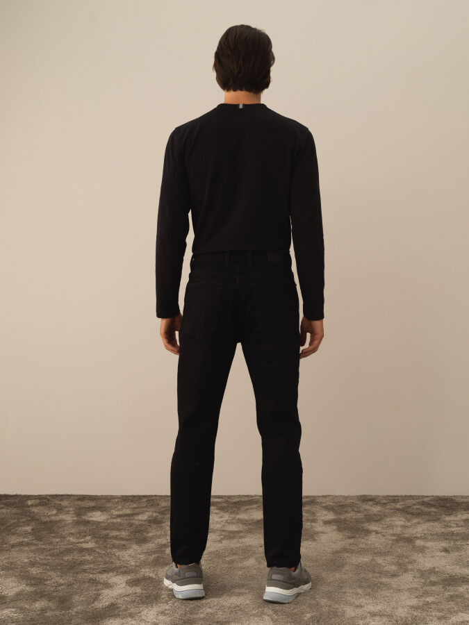 Siyah Pamuk Dokulu Slim Fit Pantolon - Xint