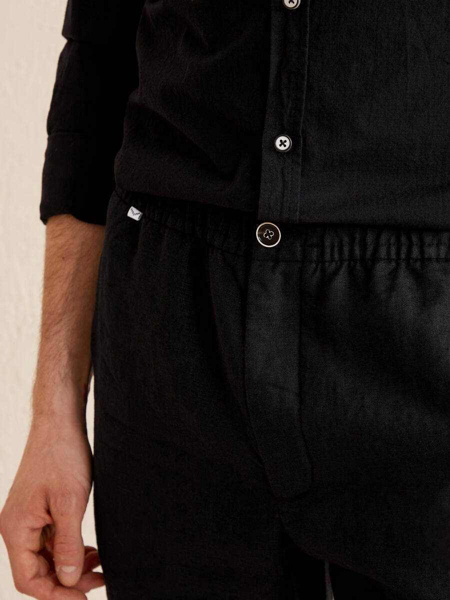 Siyah Regular Fit Keten Basic Pantolon - 3