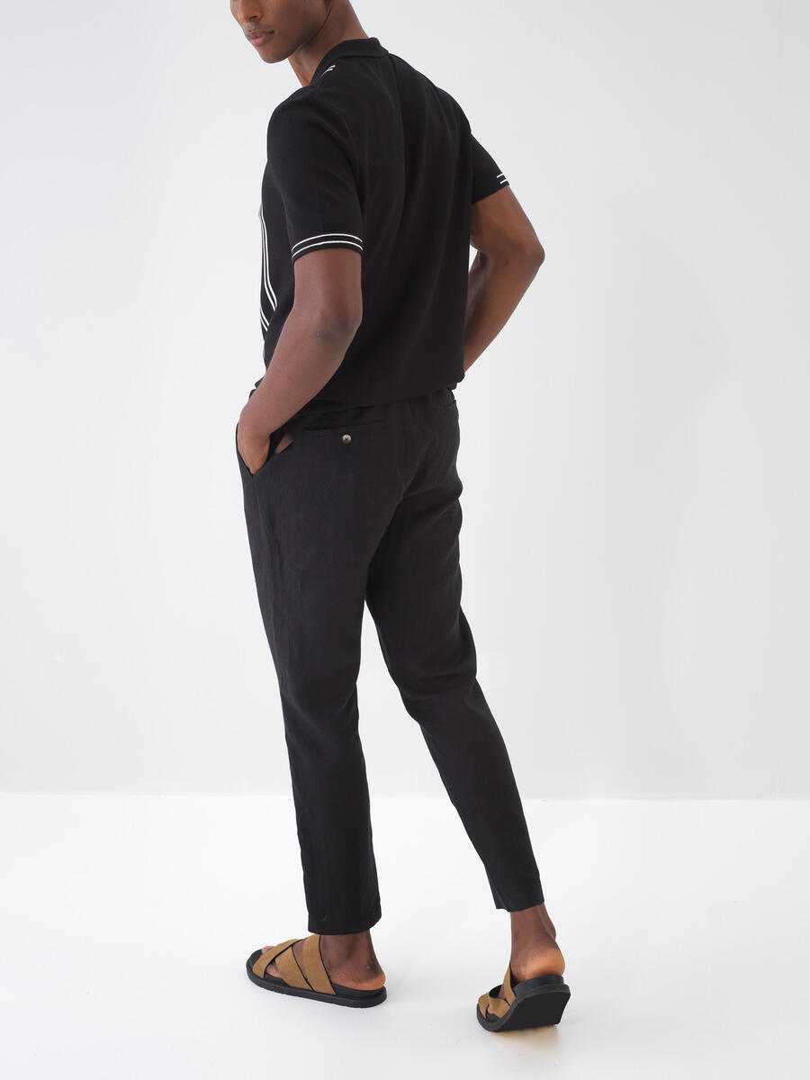 Siyah Regular Fit Keten Pantolon - 4