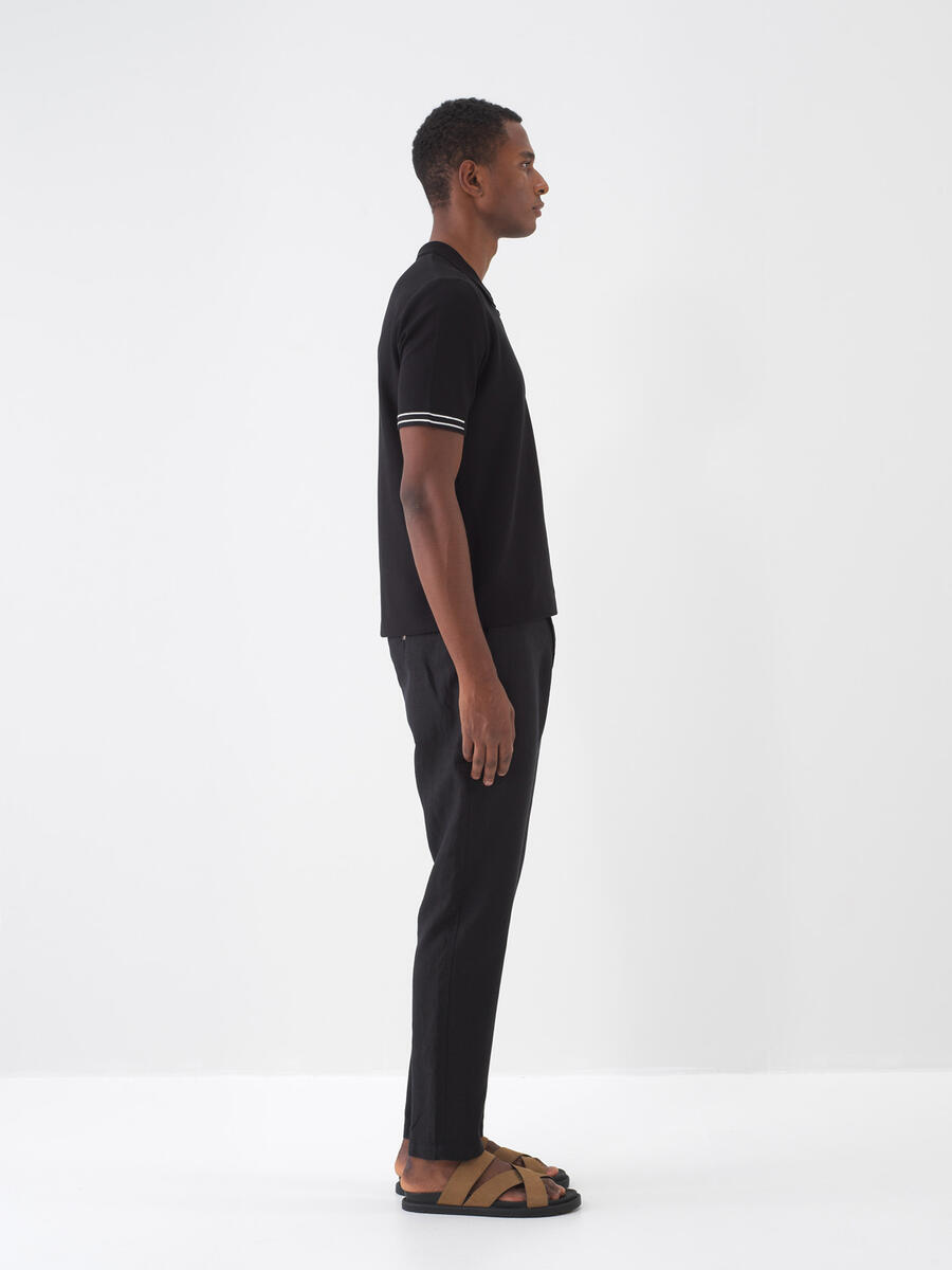 Siyah Regular Fit Keten Pantolon - 2