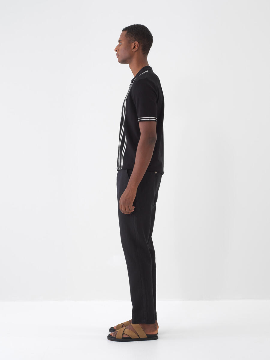 Siyah Regular Fit Keten Pantolon - 3