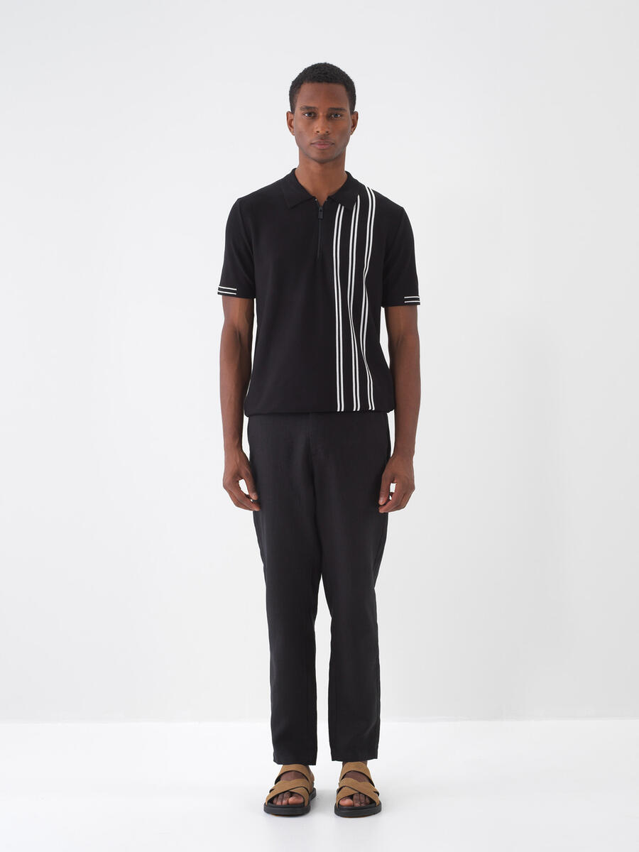 Siyah Regular Fit Keten Pantolon