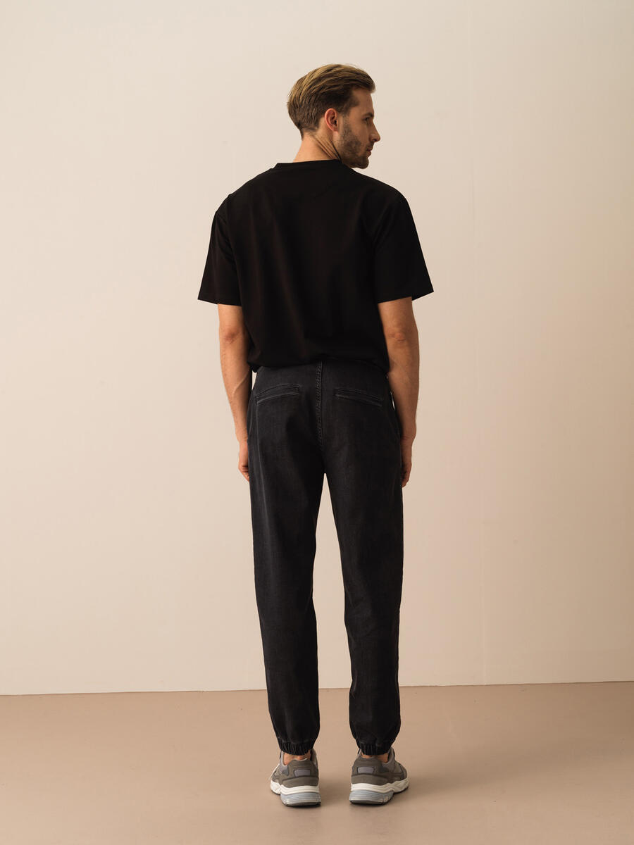 Siyah Slim Fit Pamuklu Denim Pantolon - 4