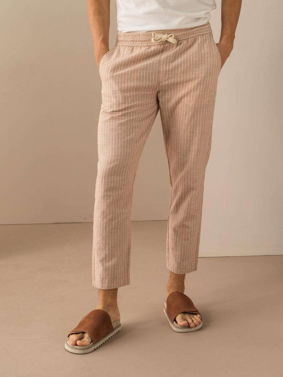 Taş Rengi Regular Fit Keten Pantolon