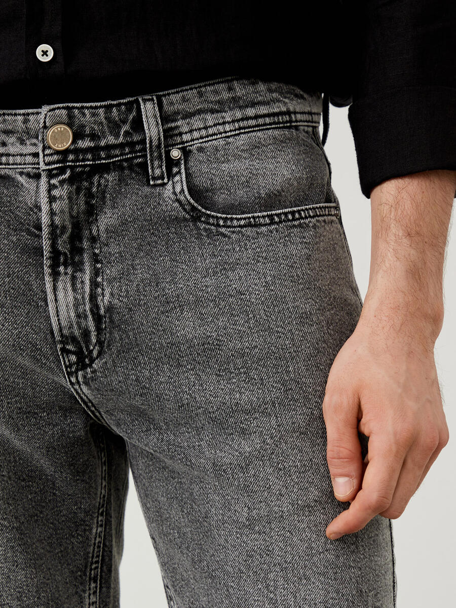 Gri Regular Fit Pamuklu Denim Şort - 3