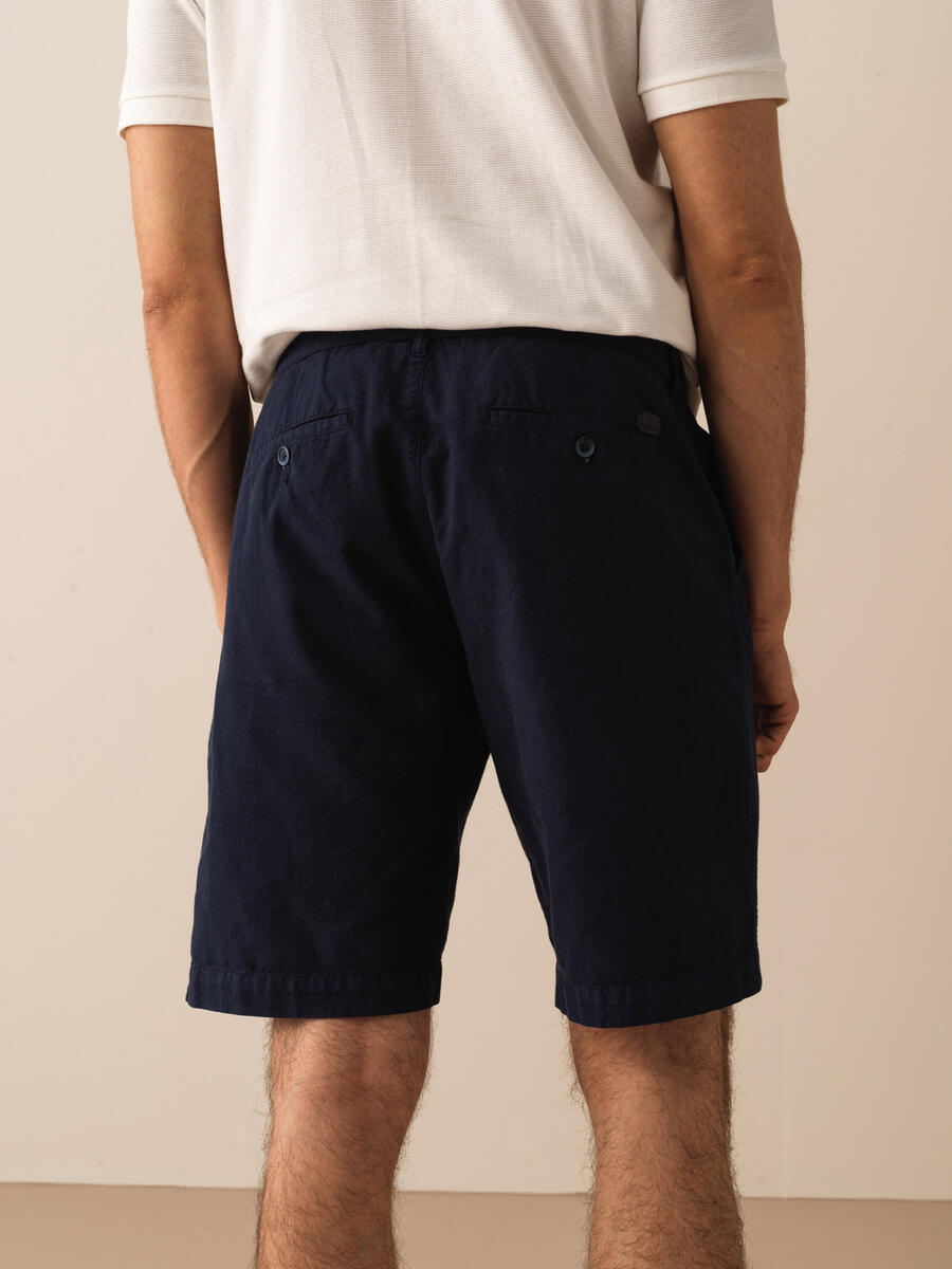 Lacivert Regular Fit Keten Şort - 3