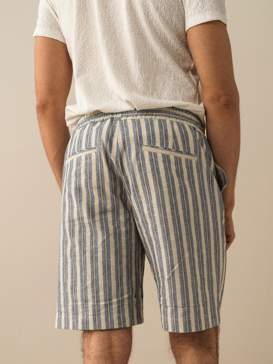 Lacivert Regular Fit Keten Şort - 4