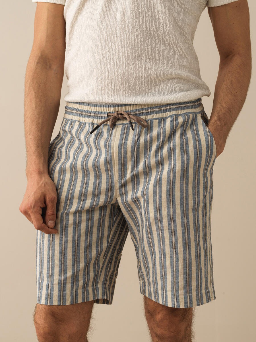 Lacivert Regular Fit Keten Şort