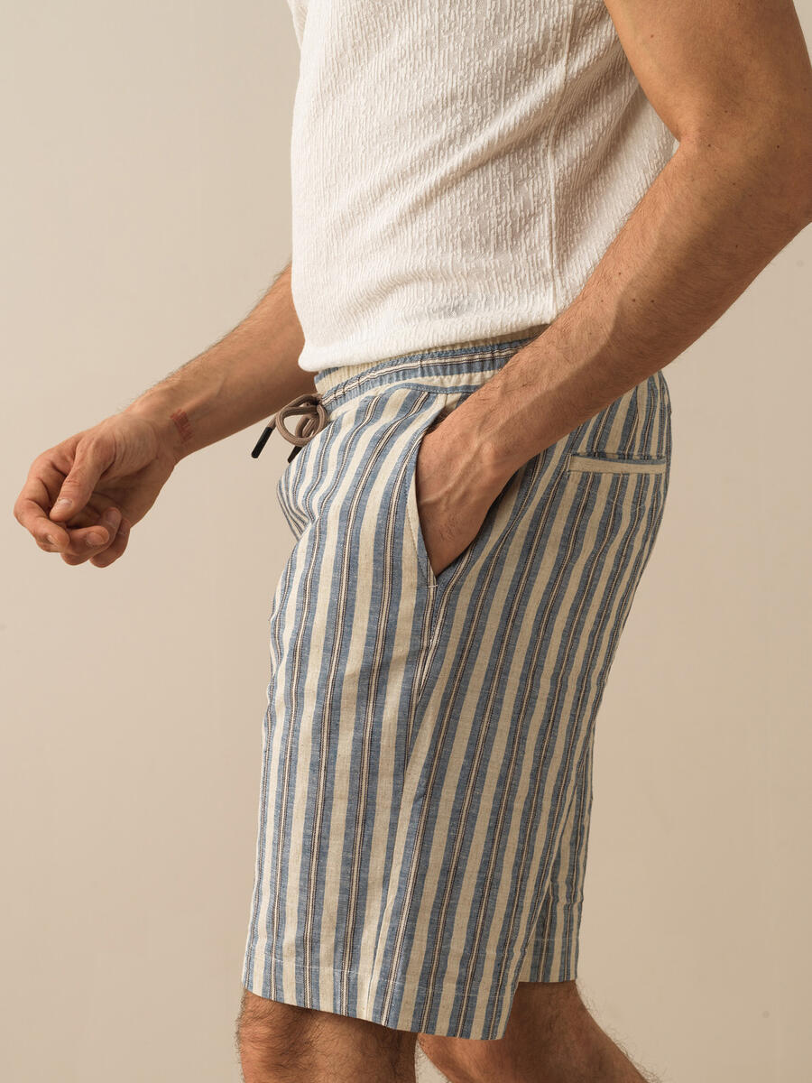 Lacivert Regular Fit Keten Şort - 3