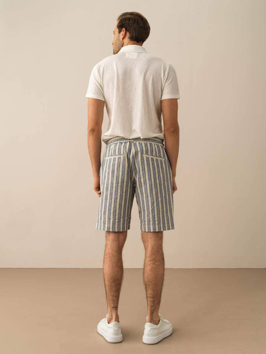 Lacivert Regular Fit Keten Şort - 5