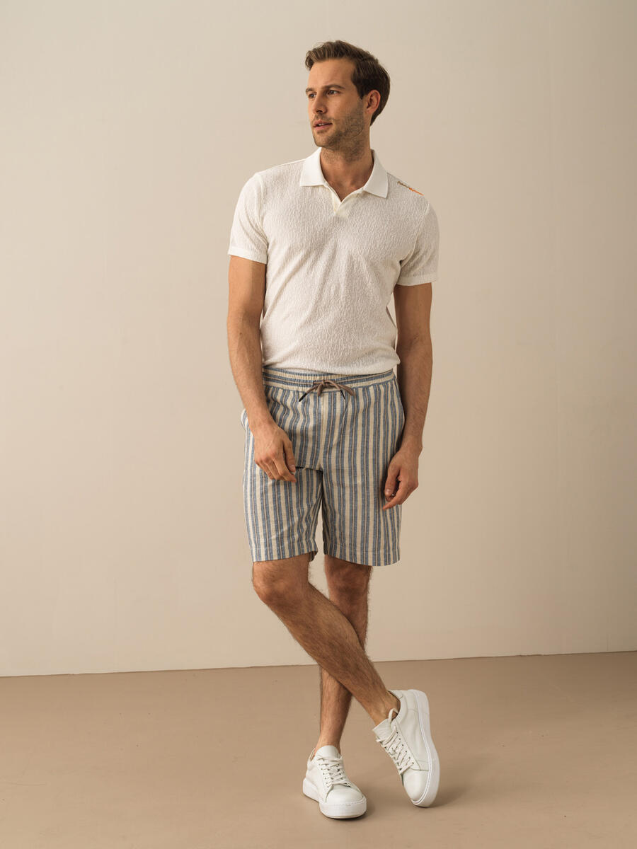 Lacivert Regular Fit Keten Şort - 2