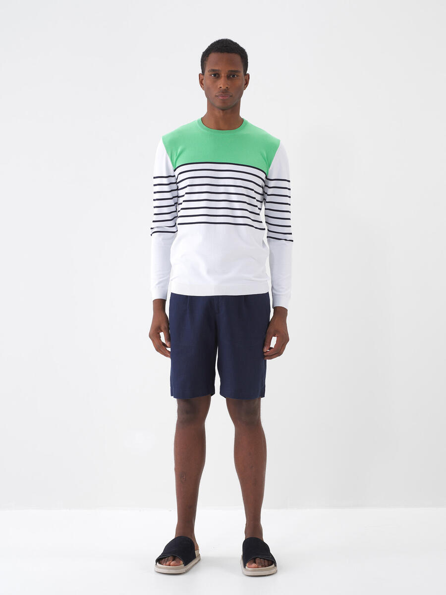 Lacivert Regular Fit Keten Basic Şort - 2