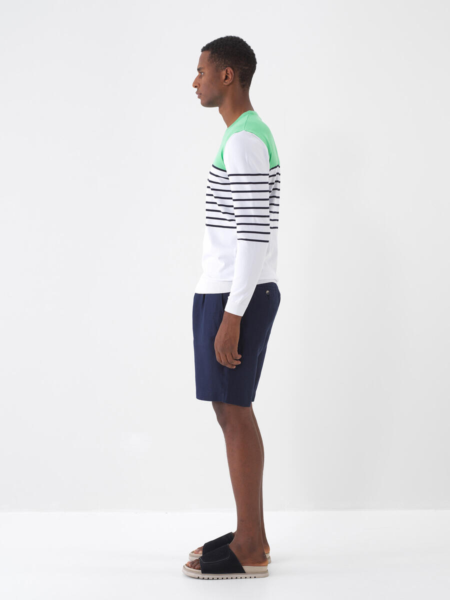 Lacivert Regular Fit Keten Basic Şort - 4