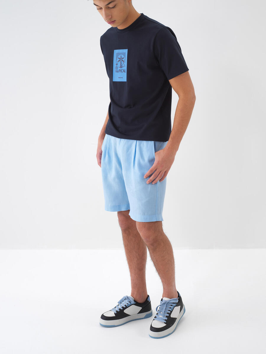Mavi Regular Fit Keten Basic Şort