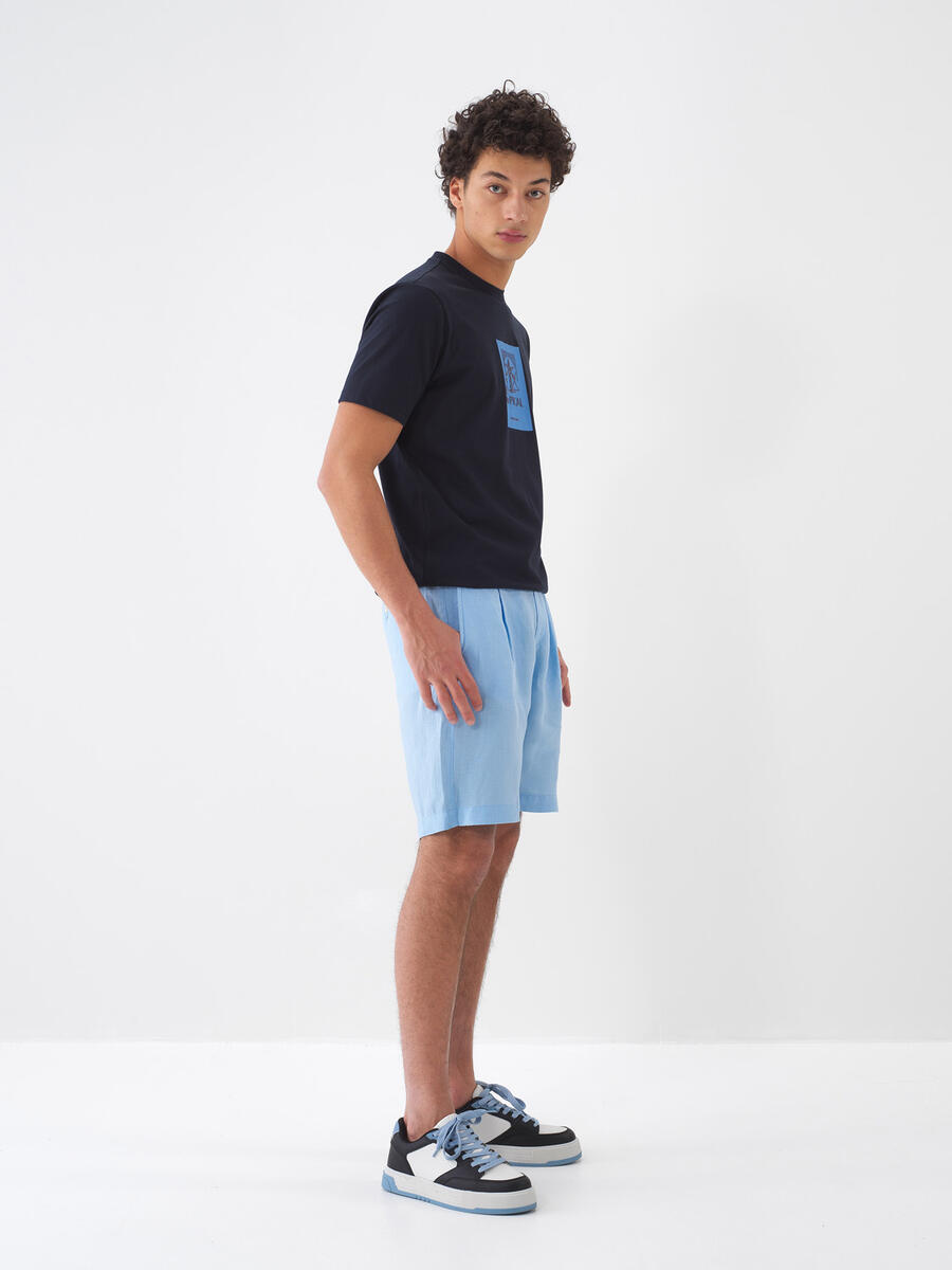 Mavi Regular Fit Keten Basic Şort - 3