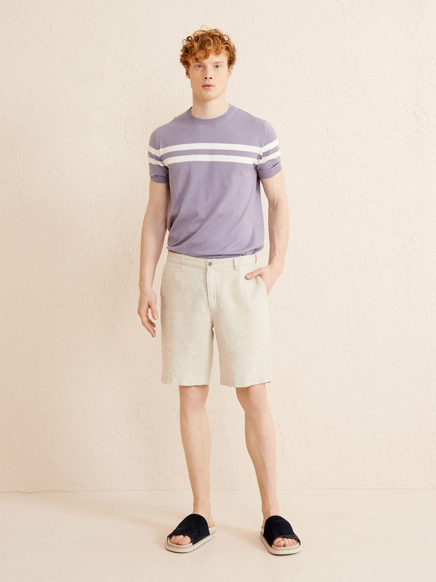 Naturel Regular Fit Keten Basic Şort - 3
