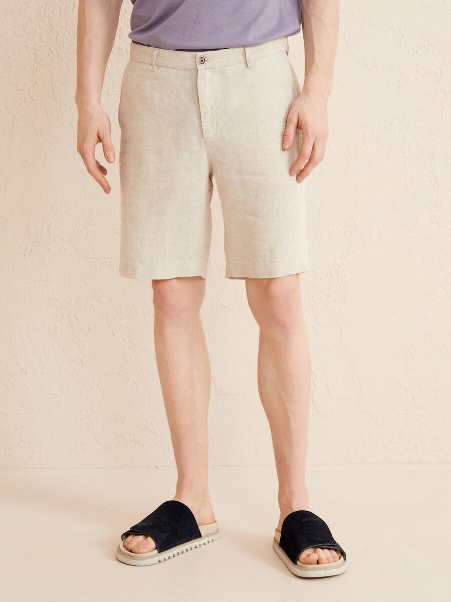 Naturel Regular Fit Keten Basic Şort