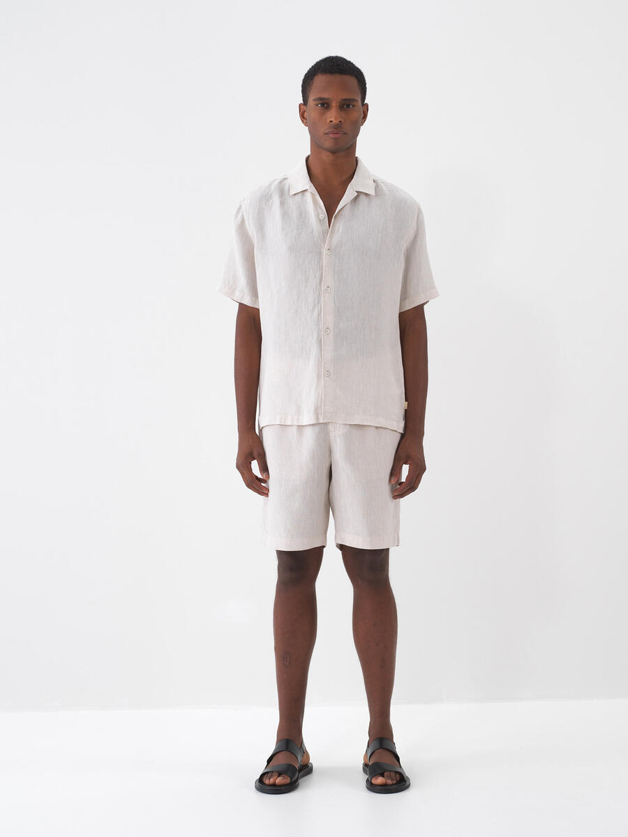 Naturel Regular Fit Keten Basic Şort - 2