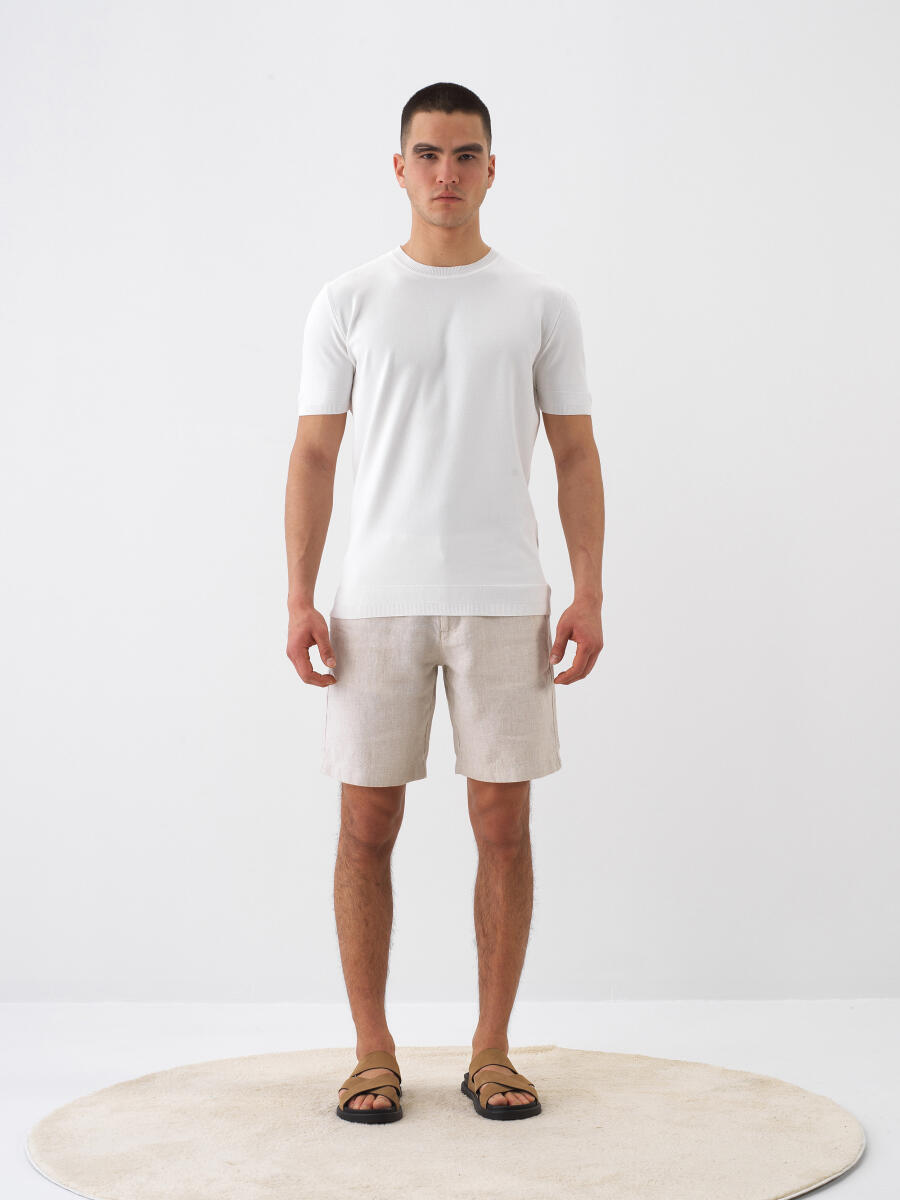 Naturel Regular Fit Keten Basic Şort - 2