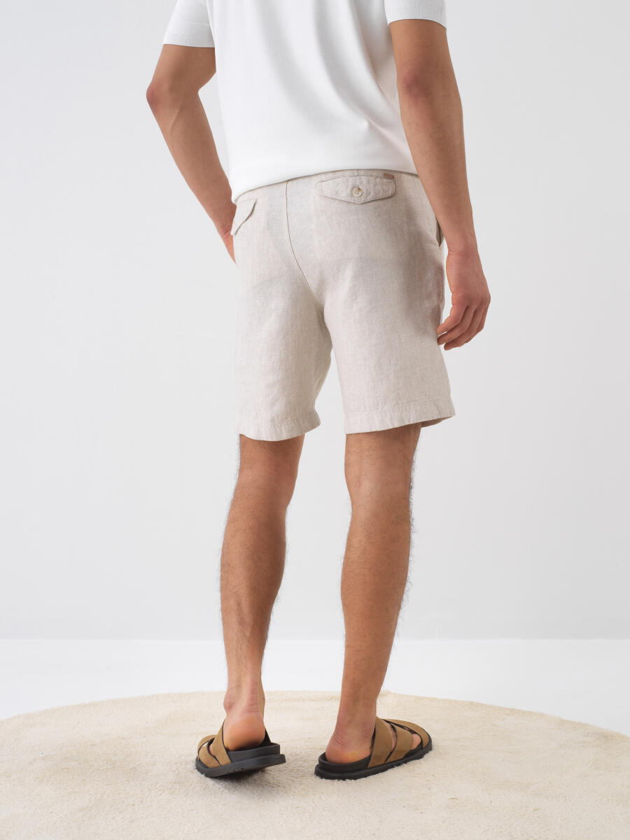 Naturel Regular Fit Keten Basic Şort - 4