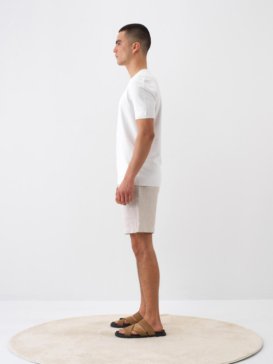 Naturel Regular Fit Keten Basic Şort - 3