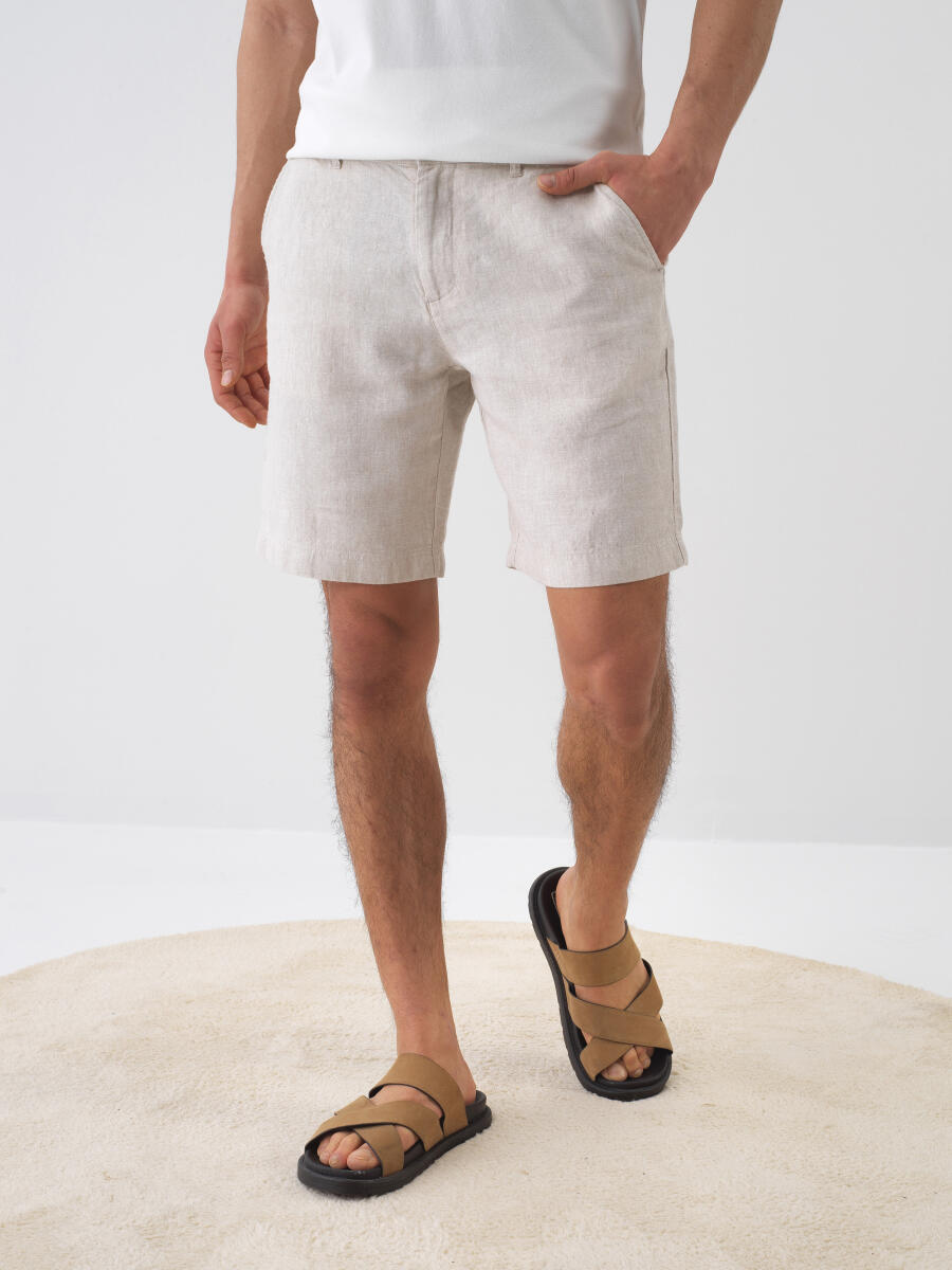 Naturel Regular Fit Keten Basic Şort