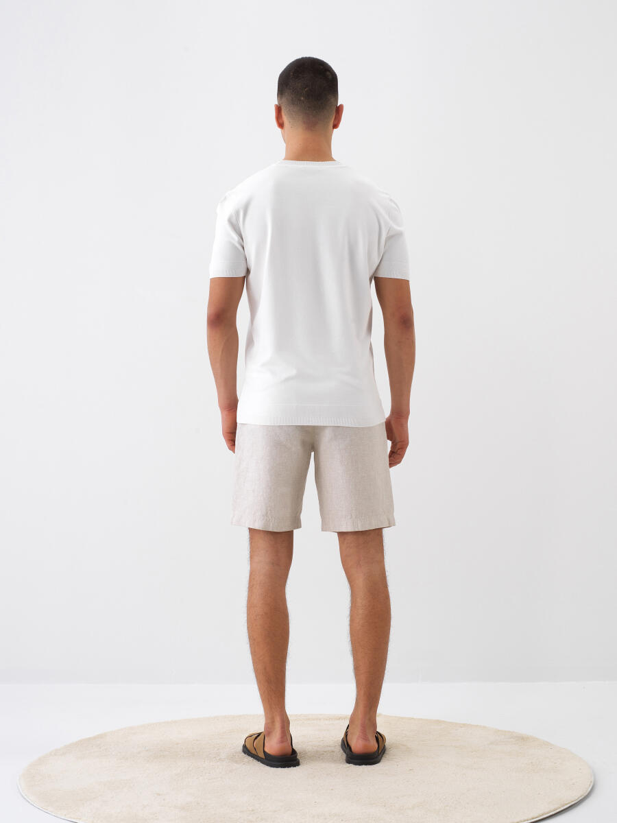 Naturel Regular Fit Keten Basic Şort - 5