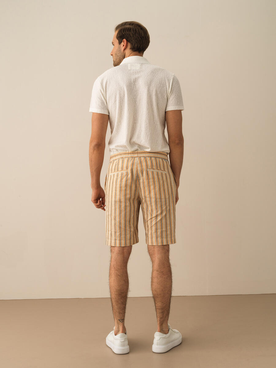 Sarı Regular Fit Keten Şort - 6