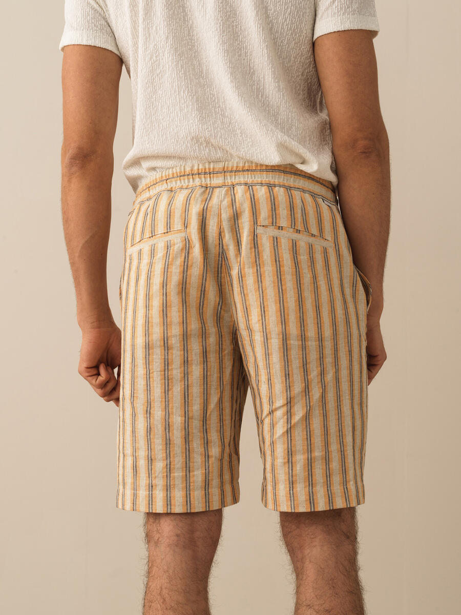Sarı Regular Fit Keten Şort - 5