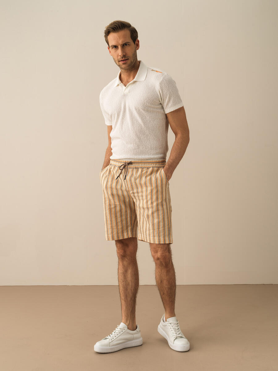 Sarı Regular Fit Keten Şort - 4