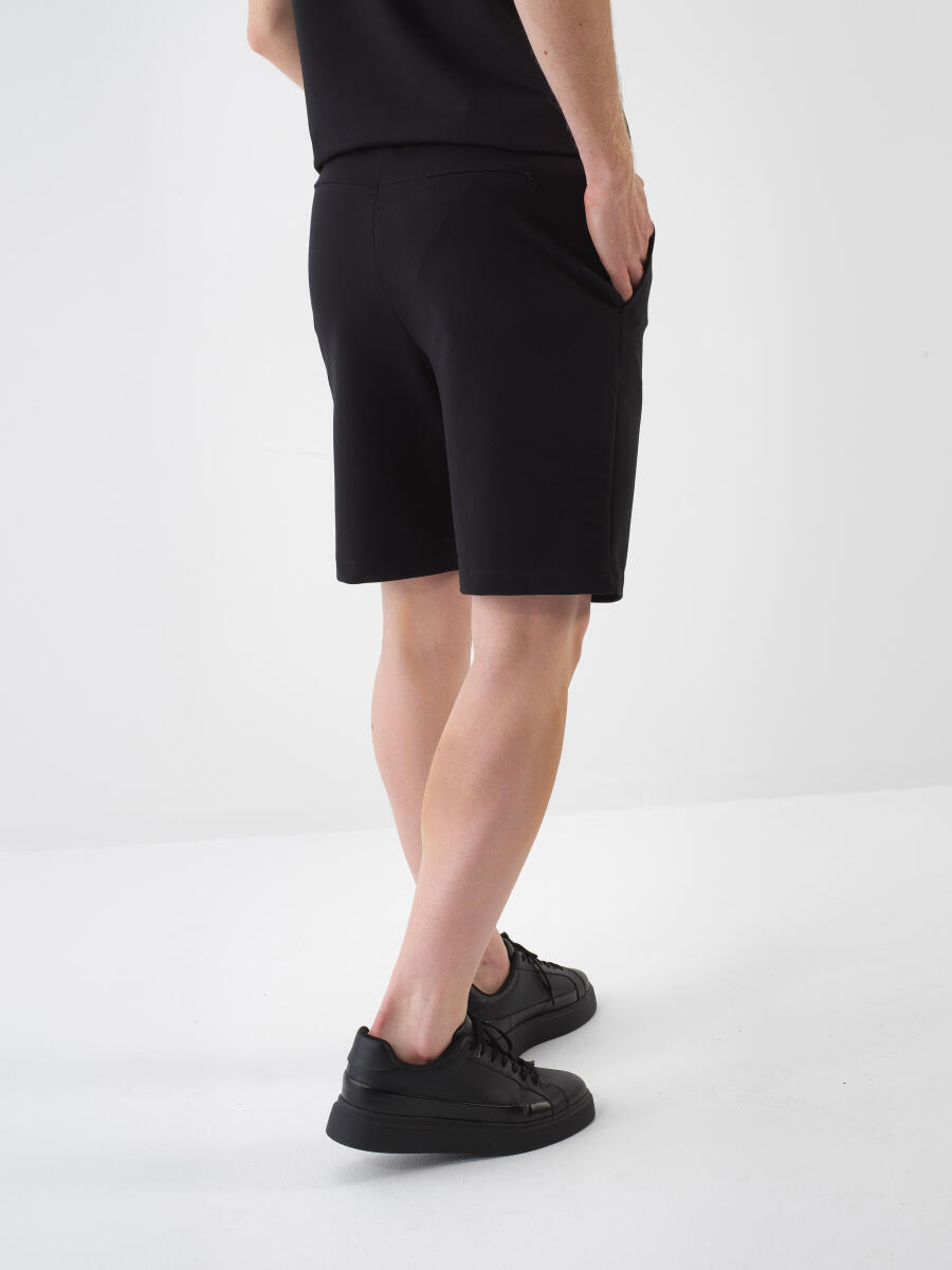 Siyah Regular Fit Pamuklu Şort - 4