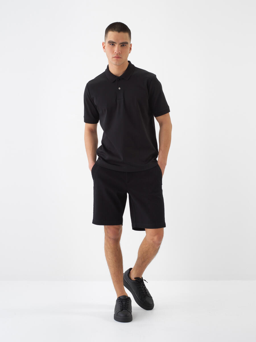 Siyah Slim Fit Pamuklu Şort - 2