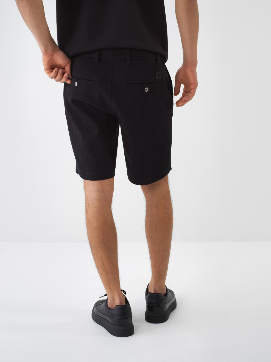 Siyah Slim Fit Pamuklu Şort - 4