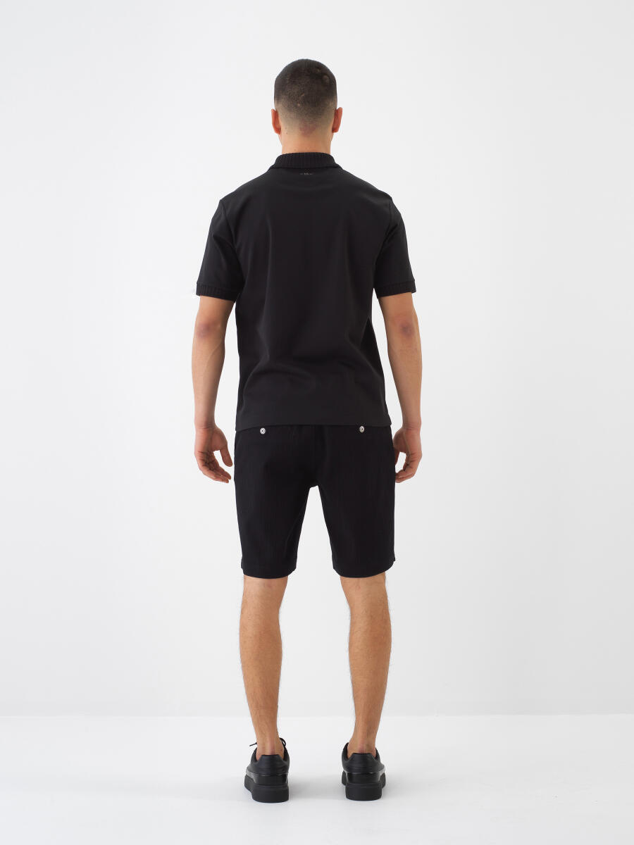 Siyah Slim Fit Pamuklu Şort - 5