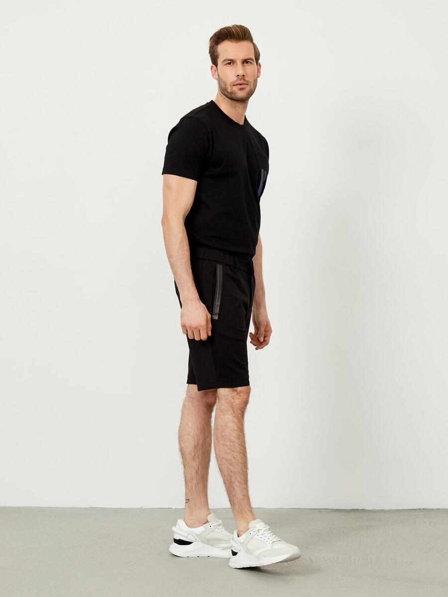 Siyah Slim Fit Pamuklu Şort - 3