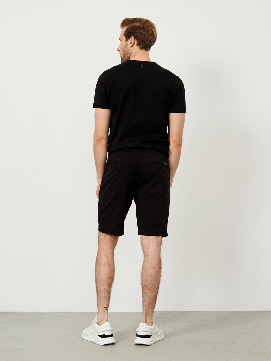 Siyah Slim Fit Pamuklu Şort - 4