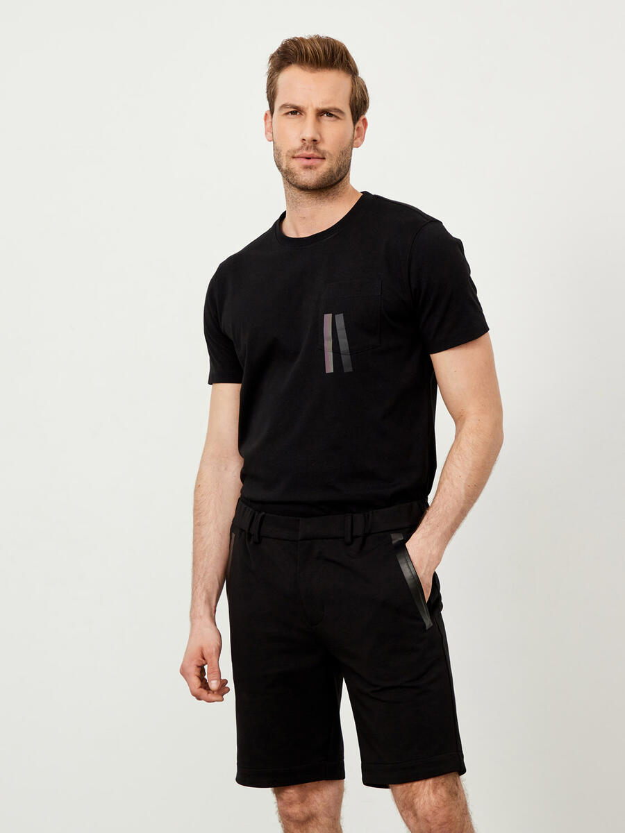 Siyah Slim Fit Pamuklu Şort - 2