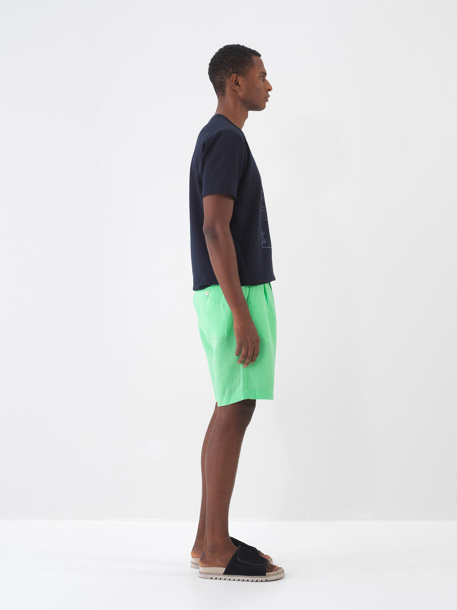 Yeşil Regular Fit Keten Şort - 3