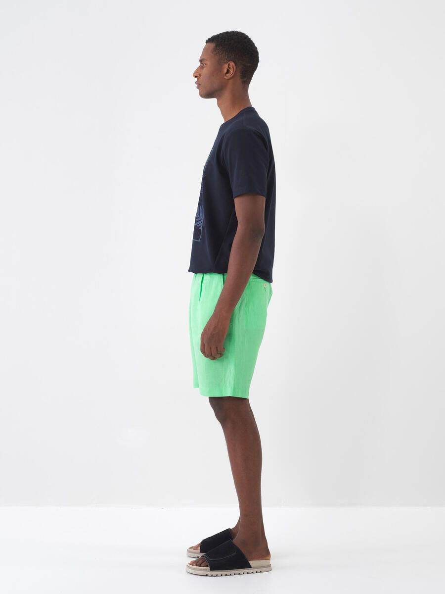 Yeşil Regular Fit Keten Şort - 4