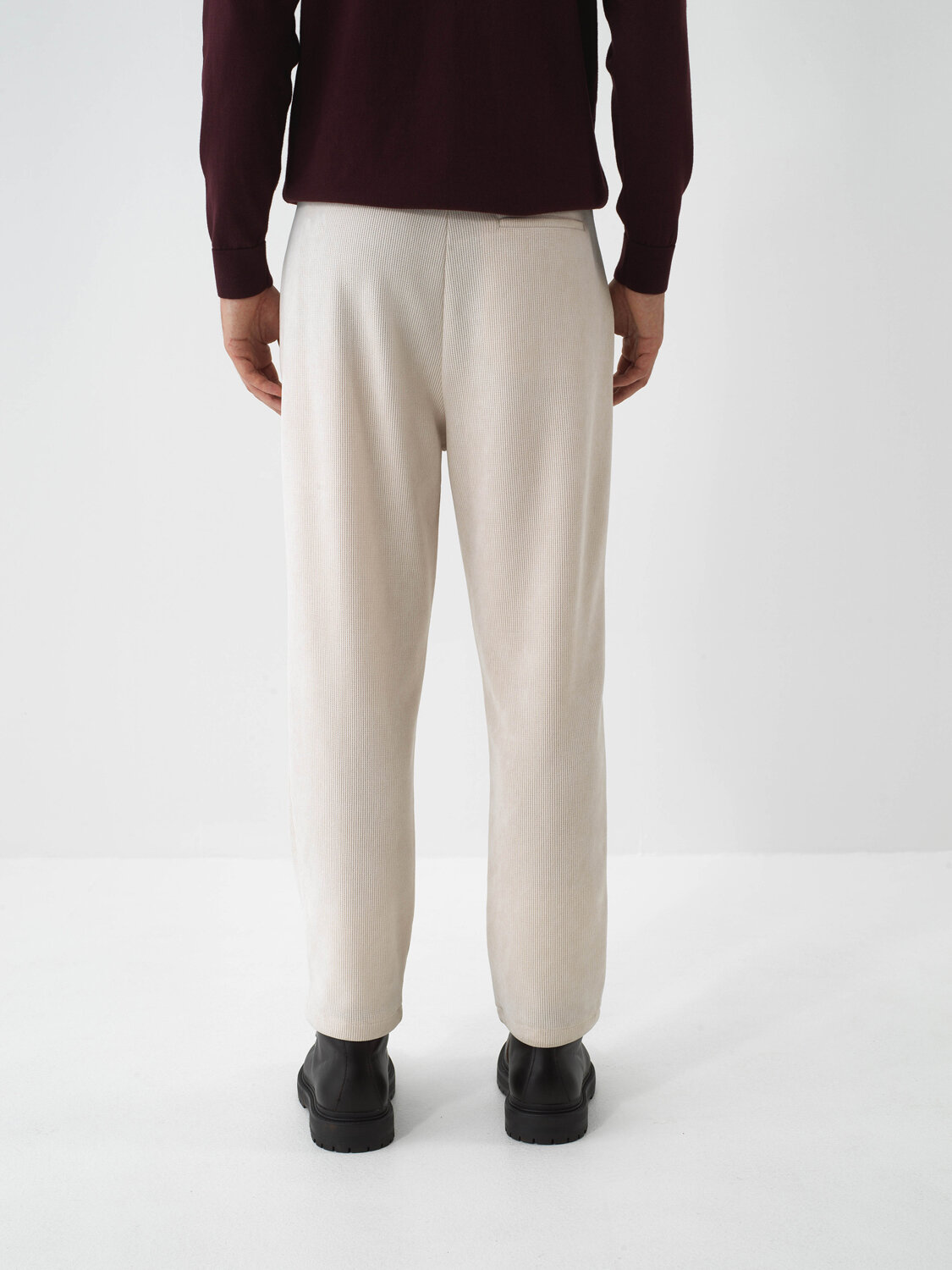 Bej Lüks Dokulu Soft Kadife Slim Fit Sweat Pantolon - Xint