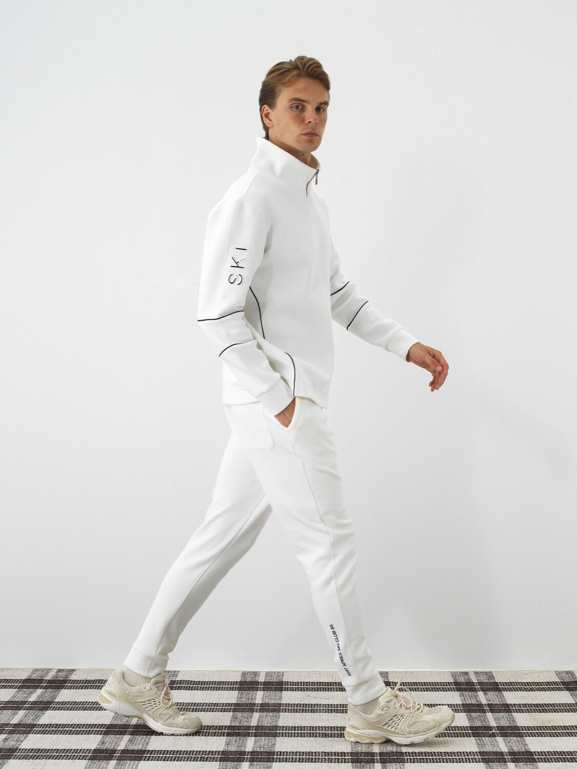 Ekru Pamuk Dokulu Slim Fit Sweat Pantolon - Xint