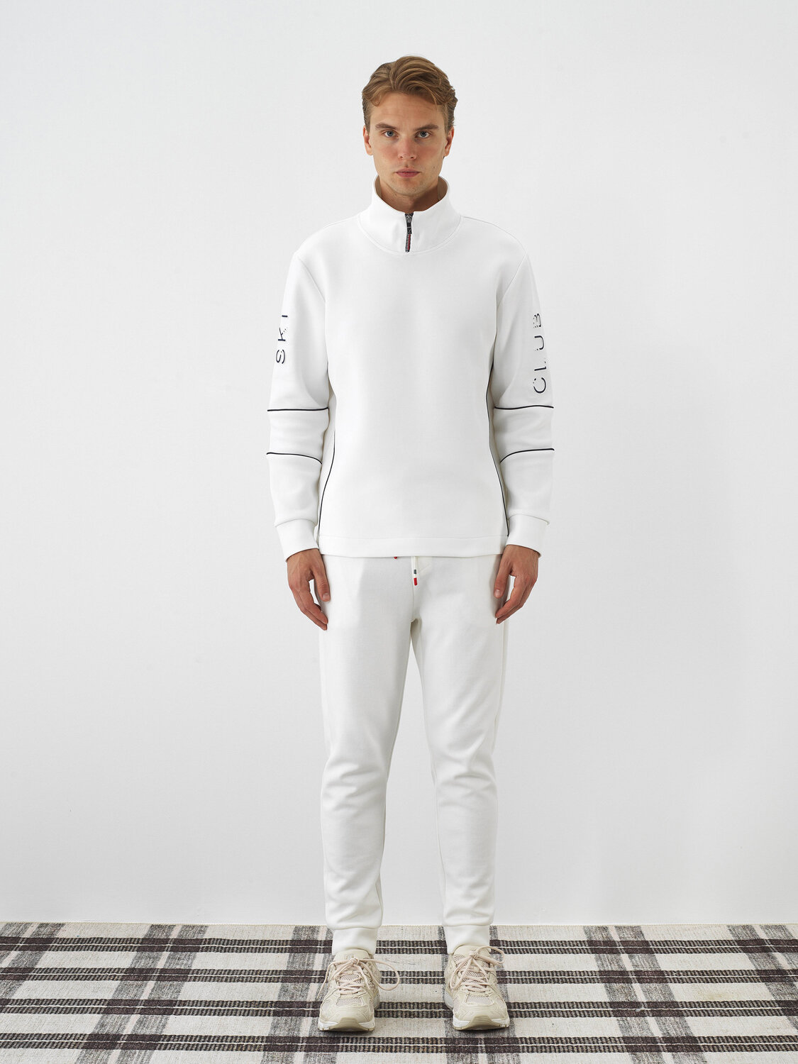 Ekru Pamuk Dokulu Slim Fit Sweat Pantolon - Xint