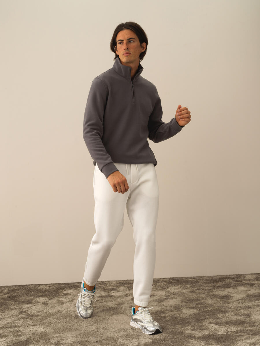 Kırık Beyaz Pamuk Dokulu Regular Fit Sweat Pantolon - 2