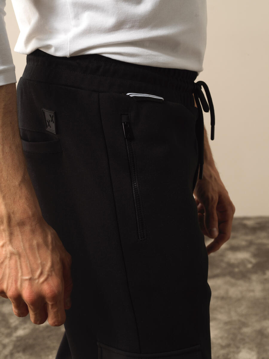 Siyah Pamuk Dokulu Regular Fit Sweat Pantolon - 4