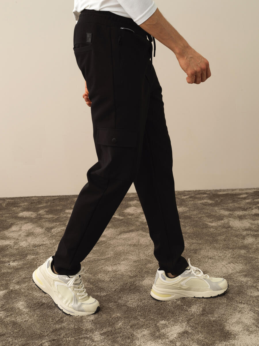 Siyah Pamuk Dokulu Regular Fit Sweat Pantolon - 5