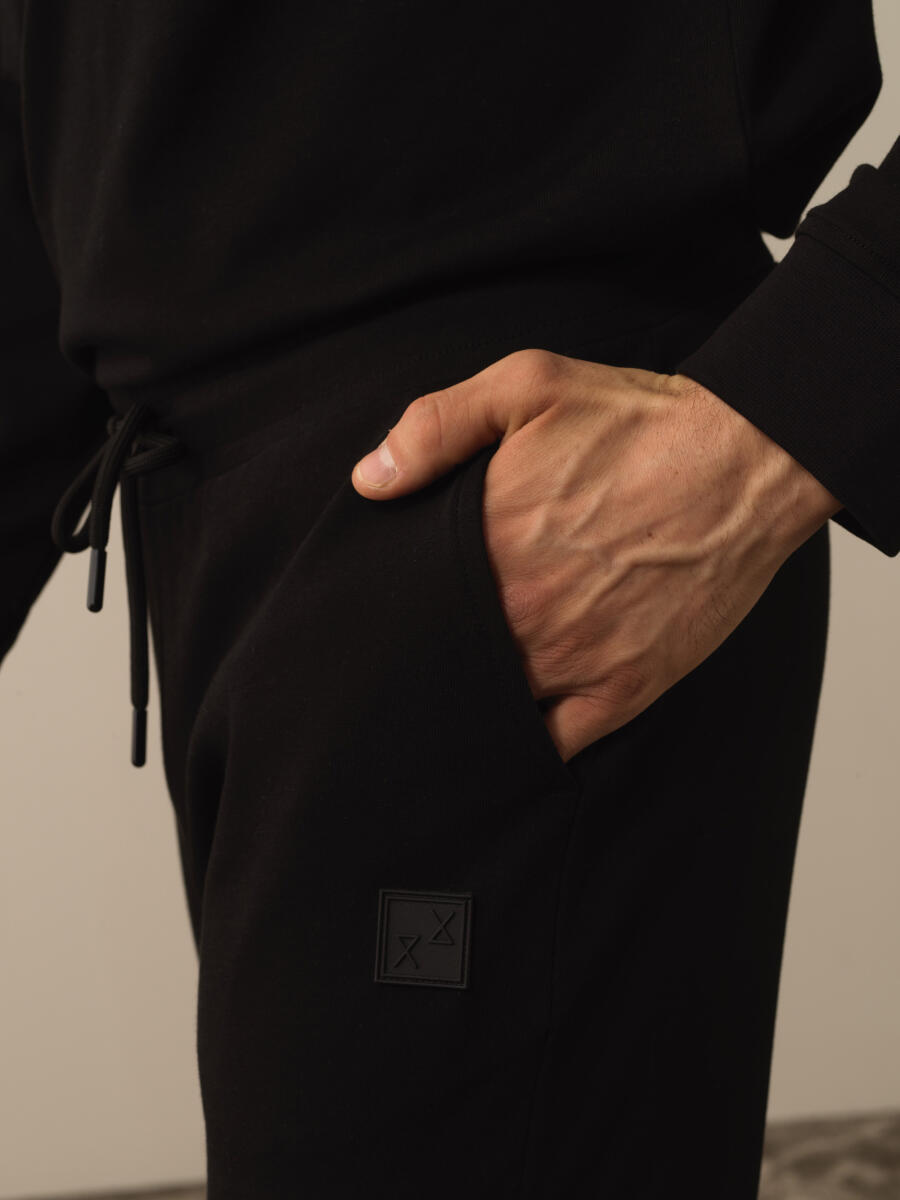 Siyah Pamuk Dokulu Regular Fit Sweat Pantolon - 4